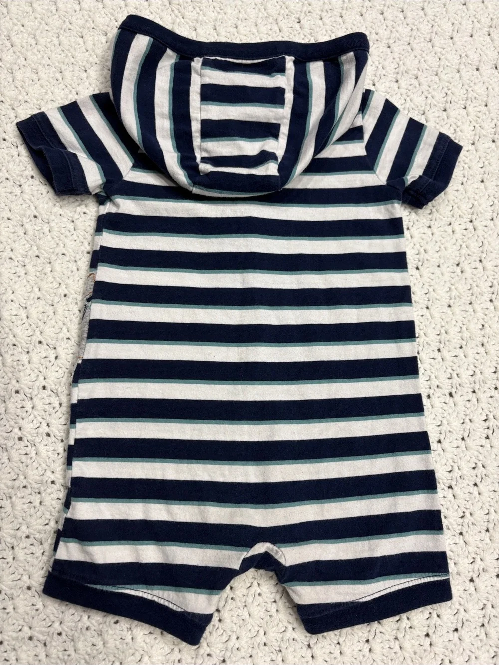 Just One You by Carter's Striped Hooded Baby Navy White & Teal Romper Size 18M !